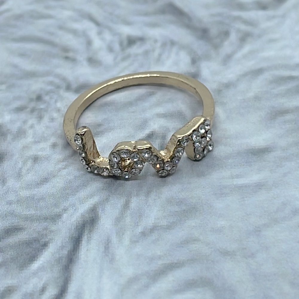 Boutique Gold Rhinestone Love Quote Ring 29$
